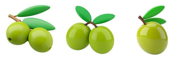 Green Olives With Leaves Isolated On Transparent Background Showing Detailed Structure With Glossy Appearance