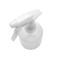 White Spray Bottle Isolated on a Transparent Background a Top View of a Plastic Atomizer for Cleaning and Hygiene