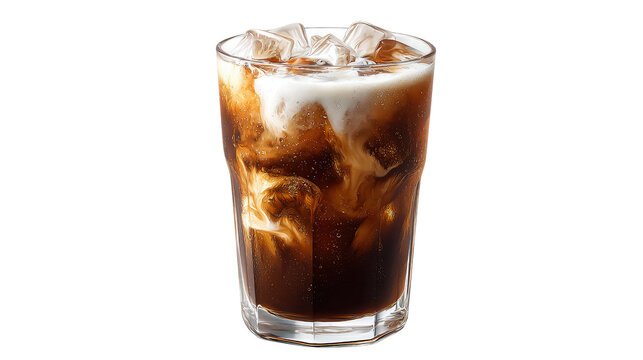 Iced Coffee Refreshment in a Glass with isolated on a Transparent or white Background