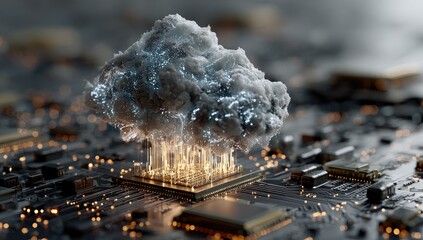 Cloud computing concept; stylized cloud over processor