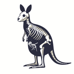Skeletal Kangaroo and Baby Anatomy in Black and White