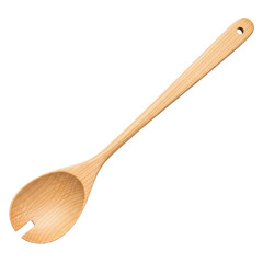 Wooden Salad Spoon Isolated On Transparent Background Displaying Natural Texture and Craftsmanship