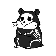 Cute Hamster Skeleton Illustration for Halloween and Spooky Themes