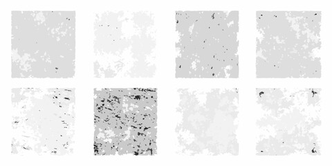 Collection of eight abstract textured backgrounds in various shades of gray and white with a distressed effect