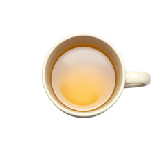 Overhead View Of A Beige Ceramic Mug Filled With Golden Tea Against A Transparent Background