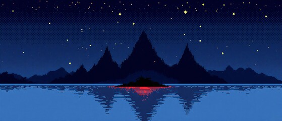 pixelated night landscape | game, mobile, web, console, arcade theme