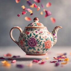 Floral teapot with floating petals