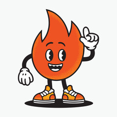 Cartoon Fire Character Vector Design – Cute Retro Mascot With Sneakers And Happy Expression