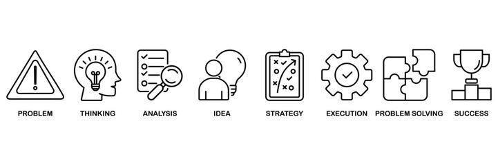 Solution icon set vector illustration concept for with icons of problem, thinking, analysis, idea, strategy, execution, problem-solving, success