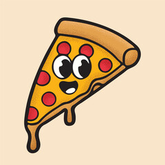 Cute Pizza Slice Vector Illustration – Funny Cartoon Fast Food Design