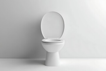 A clean, white toilet with open lid against a minimalist white background