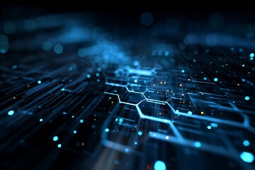 Dynamic digital network with glowing lines and dots representing data flow and connectivity