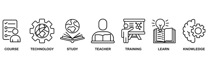 Online education icon set vector illustration concept for course, technology, study, teacher, training, learn and knowledge