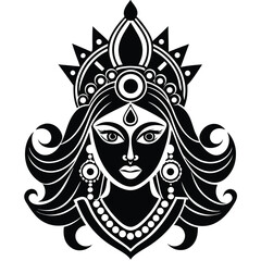 Minimal flat vector of Maa Durga crown and jewelry design