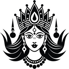 Maa Durga with ten hands holding weapons in vector art illustration