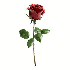 Obraz premium Single Red Rose with Green Leaves on Yellow