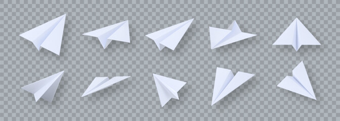 Set of origami paper airplanes. Realistic handmade planes in flat style design, isolated on transparent background. Perfect for school projects, travel themes, and creative decoration. © Tuba Reza