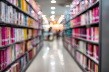 Blurry bookshelves, aisle, bookstore