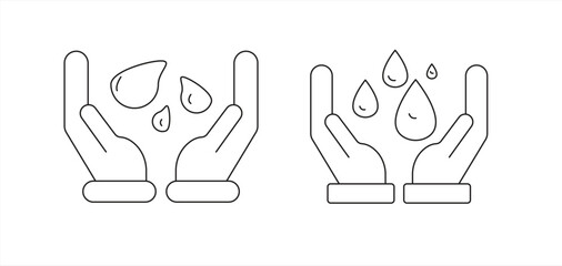Dermatologically tested designer in line style vector label with water drop, hand with water logo, Dermatology test and dermatological clinic icon, healthy and allergy free business concept, vector il