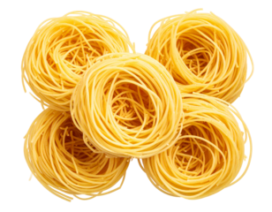 Nestled pasta coils, golden yellow