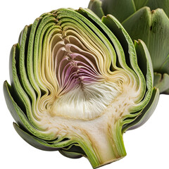 Obraz premium Freshly cut artichoke reveals its edible heart, perfect for healthy cooking and delicious vegetarian recipes