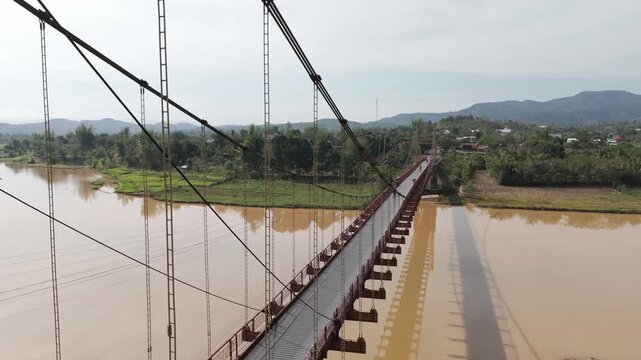 Drone footage along an old bridge in Kon Tum, central highland, Vietnam