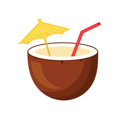 Coconut cocktail flat vector illustration on a white background
