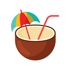 Coconut water drink flat vector illustration isolated on white background