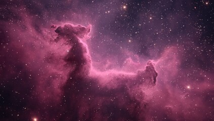 Fototapeta premium Deep space nebula, horse-like shape, vibrant pink hues, star-studded expanse
