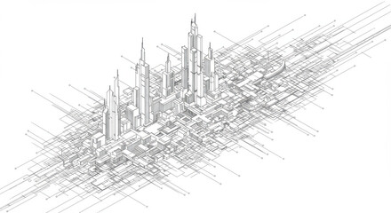 Fototapeta premium Futuristic Cityscape Blueprint Design