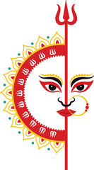 Goddess Durga Illustration With Half Mandala and Trident for Navratri Celebration Design