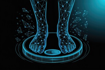 Futuristic digital human body scan on scale revealing scientific health data and medical technology