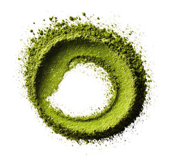 Circular, vibrant green powder; a ring-like, textured design