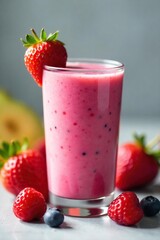 Refreshing blend of vibrant fruits in a glass, perfect for a healthy and delicious breakfast or snack  The smoothie is thick, creamy, and bursting with fruity goodness , fruity, blueberry, breakfast