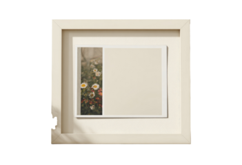 Cream-colored framed print, divided;  floral scene
