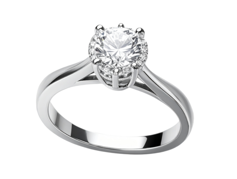 Angled Side View of Elegant Diamond Ring with Halo Setting, isolated - Powered by Adobe