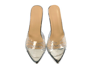 high angle view on high heel slide sandal isolated on white background