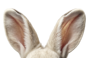 Close-up of a rabbit's large ears.  Soft, light beige fur