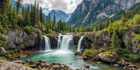Obraz premium Cascading Beauty of Spahats Falls in British Columbia