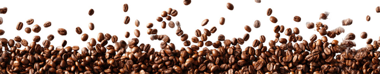 Naklejka premium Coffee beans in a pile, some in motion