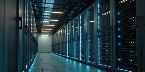 Interior of a futuristic server rack data center - Cyber Monday Concept