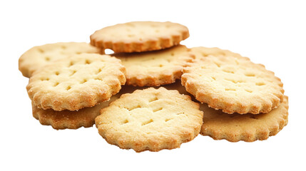Pile of Shortbread Cookies with Round Shape and Holes isolated on a Transparent or white Background