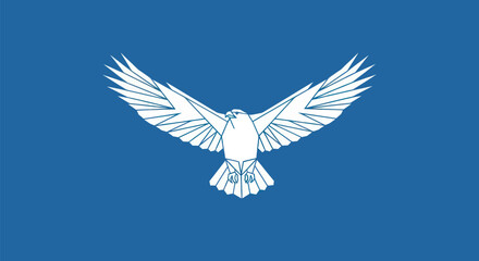 White Dove in Flight on Blue Background.