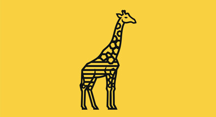 Stylized giraffe outline with horizontal stripes on a yellow background. © Alienmarsh
