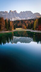 Obraz premium Mountain Lake Reflection of Autumn Trees and Peaks