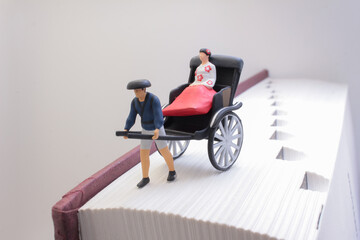 Miniature Rickshaw Scene on Book Spine with Unique Contrasting