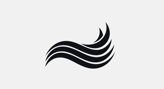 Abstract black wavy lines creating a dynamic flowing symbol.