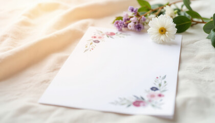 Floral stationery with empty space on soft background and flowers  