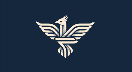 Stylized Phoenix Bird Linear Geometric Design Emblem.