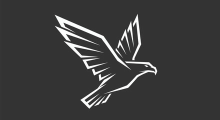 Stylized White Falcon in Majestic Flight Against Dark Background.